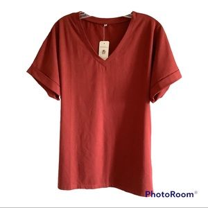 SAMPEEL Simple Lifestyle V-neck Short Sleeve Top